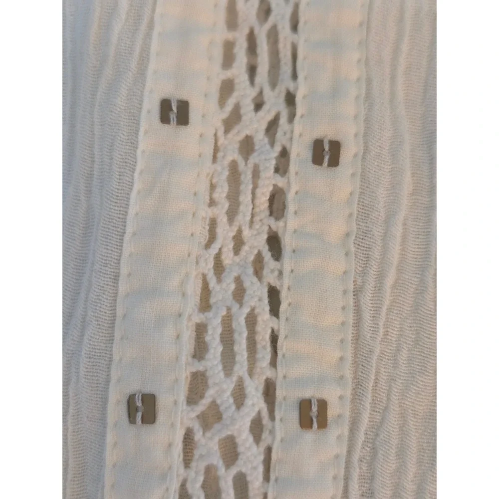 Free People Summer Stars Blouse Medium Ivory Gauzy Crochet Western Boho Top